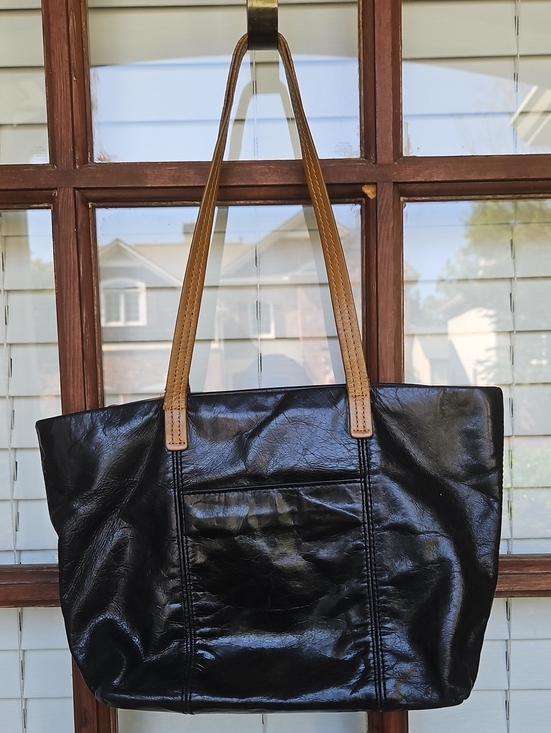 HOBO Handbags - HOBO Black Soft Leather Tote Bag with Tan Handles Exterier Interior Pockets